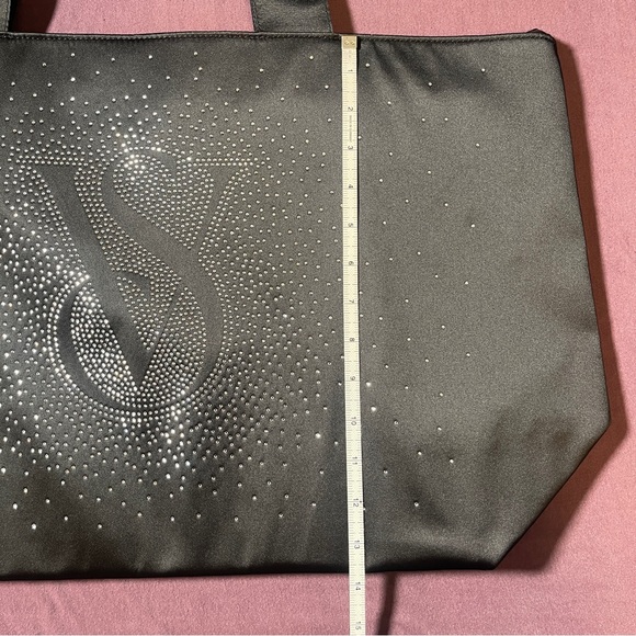 Victoria's Secret Black Rhinestone Tote Bag - New with Tags Large Zipper Bag - Picture 3 of 6
